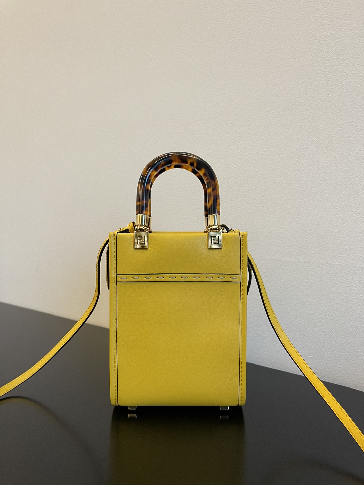 Fendi Mini Sunshine Shopper Lemon Yellow Leather Bag